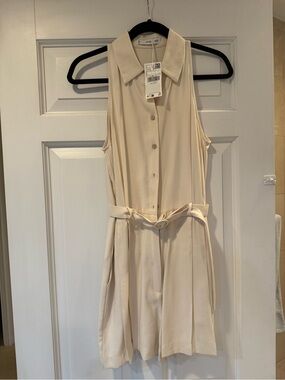 Mango Sleeveless Shirt Dress with Belt - Cream